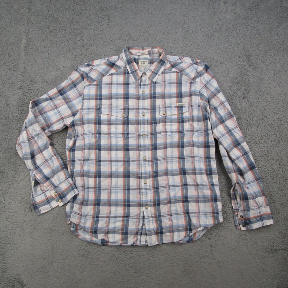 Lucky Brand Mens XXL California Fit Plaid Snap Front Western Shirt 7M41459